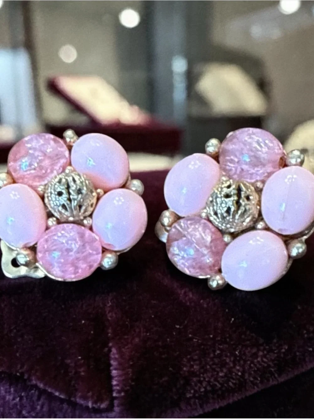 Pink Cluster Clip-On Earrings - Unbranded - Picture 2 of 5